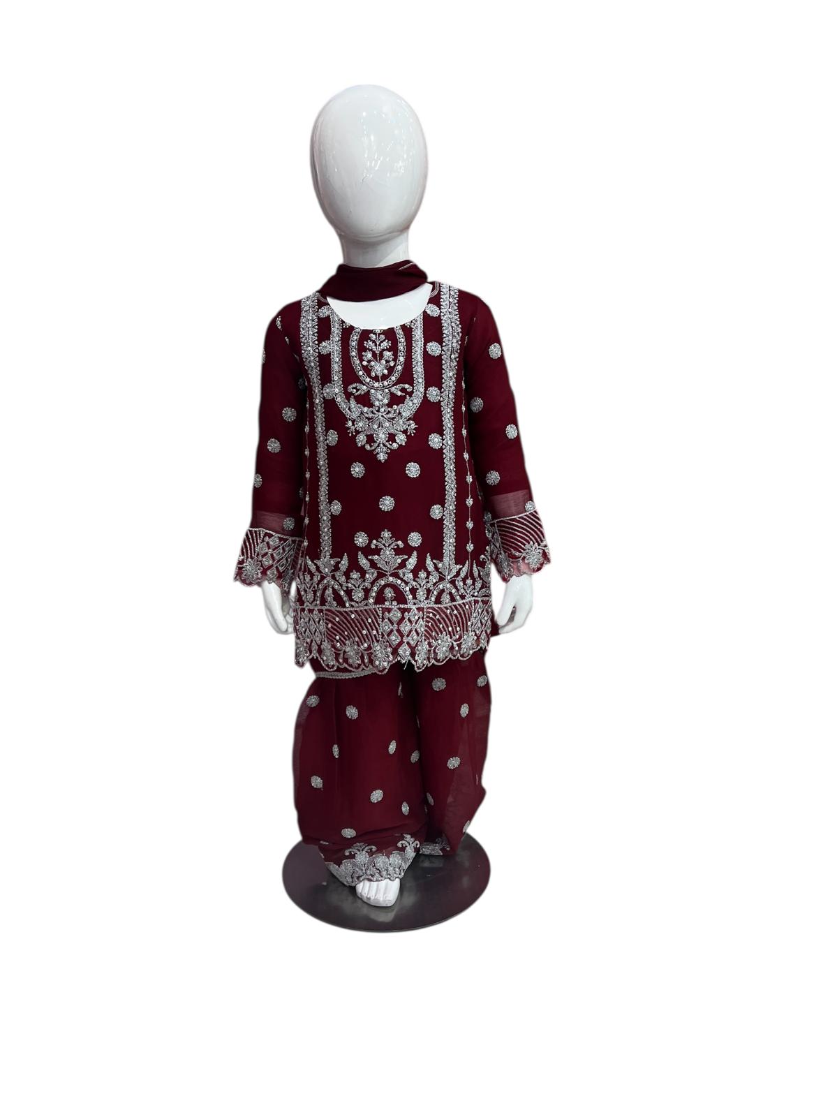 NR-1A Kidswear Sharara 3 piece suit Chiffon material