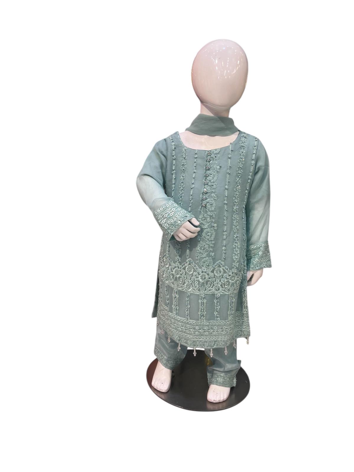 ZB-1C Kidswear 3 piece suit Chiffon material with trousers