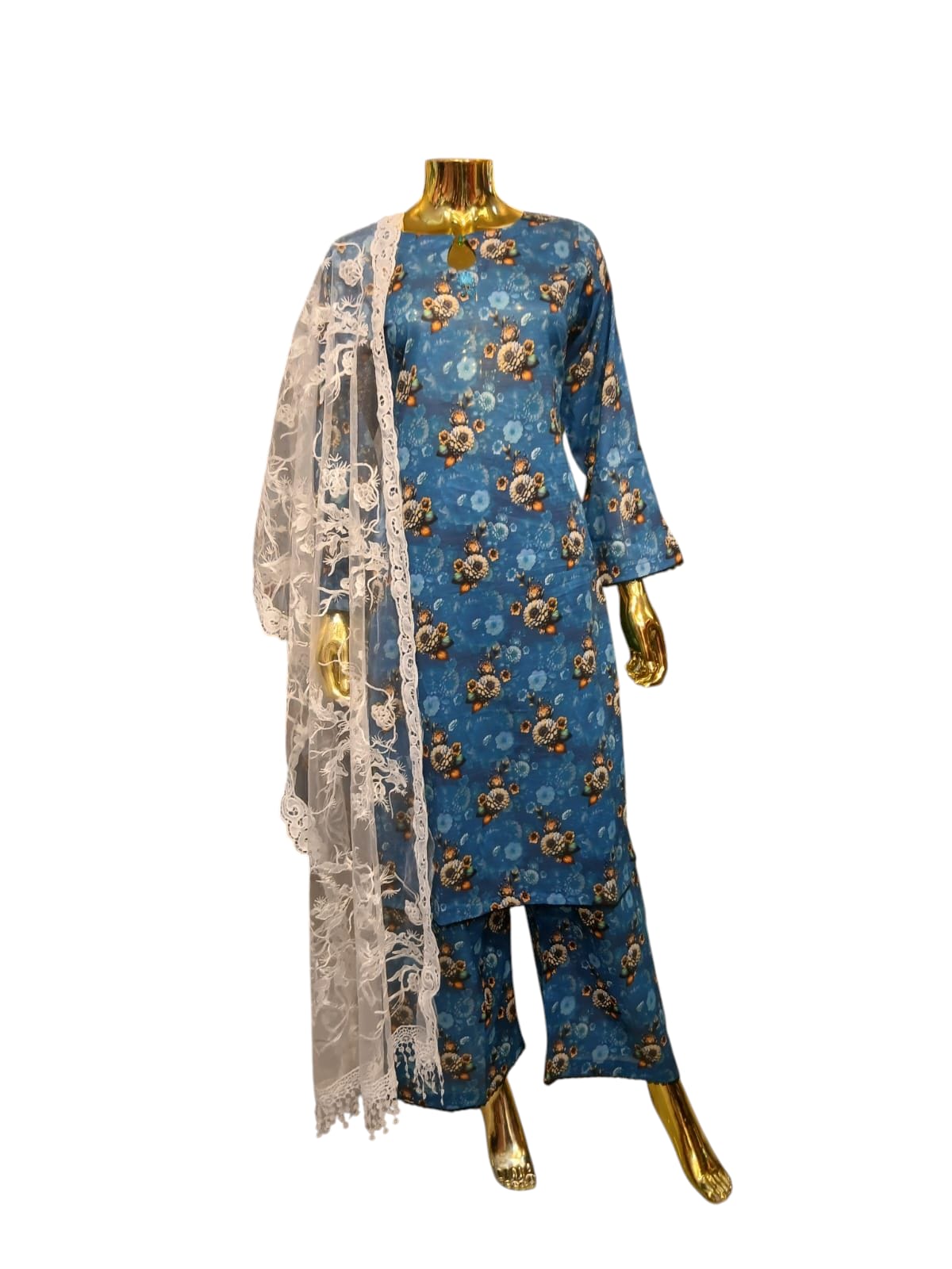 MD-1G Women's Cotton Material 3 Piece Suit with Trouser Available in Different Dupattas- Comfortable Dress Set for Ladies - Womenswear