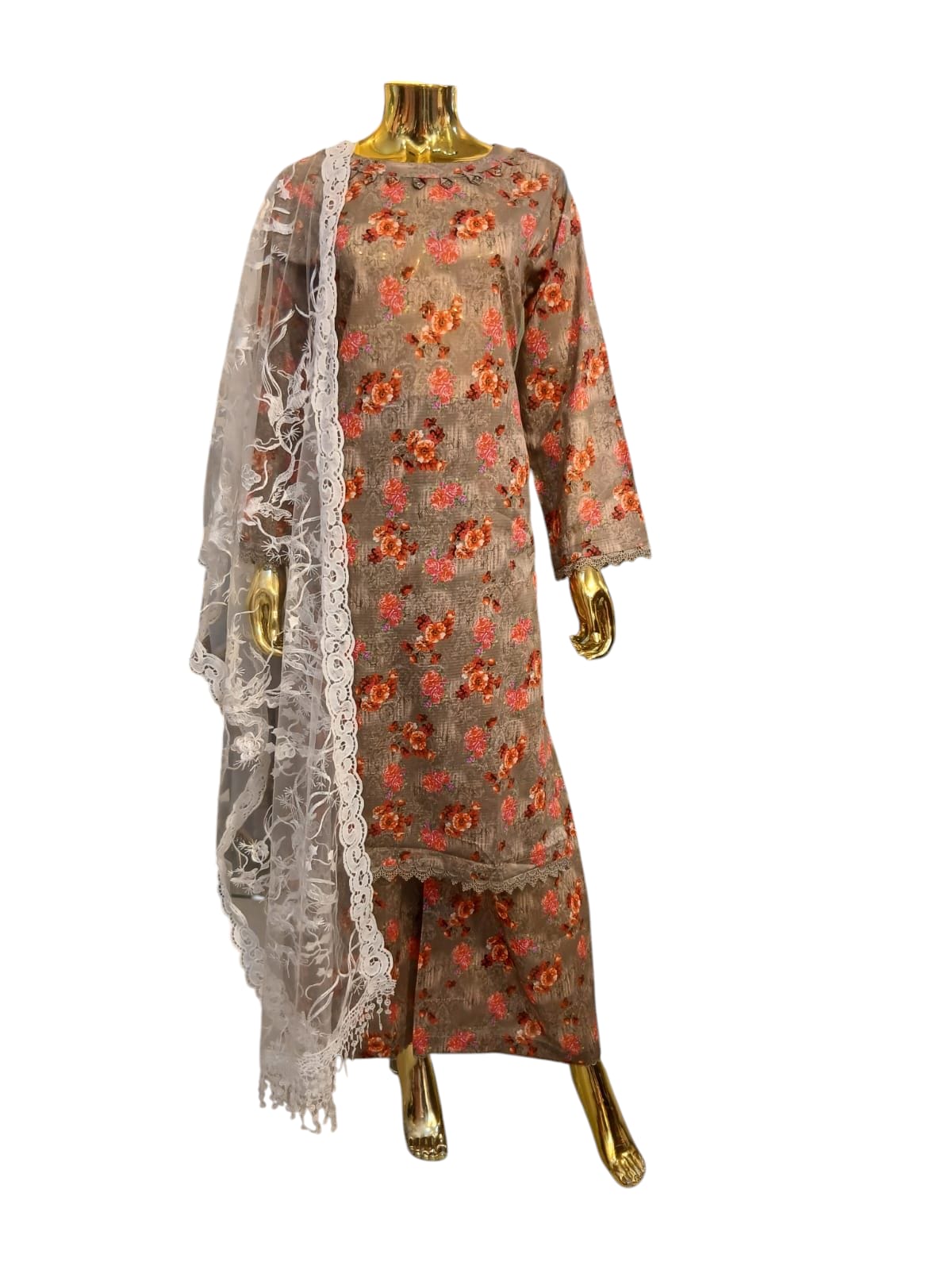 MD-1F Women's Cotton Material 3 Piece Suit with Plazo Available in Different Dupattas- Comfortable Dress Set for Ladies - Womenswear