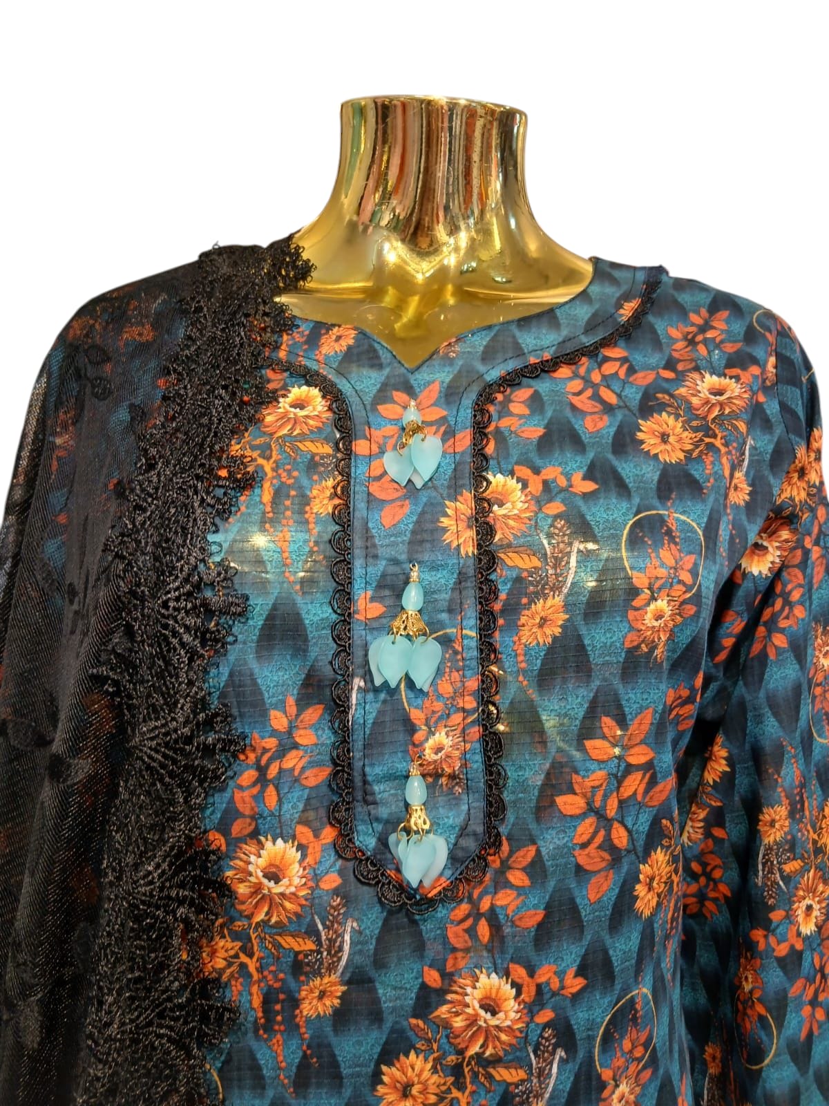MD-1H Women's Cotton Material 3 Piece Suit with Trouser Available in Different Dupattas- Comfortable Dress Set for Ladies - Womenswear