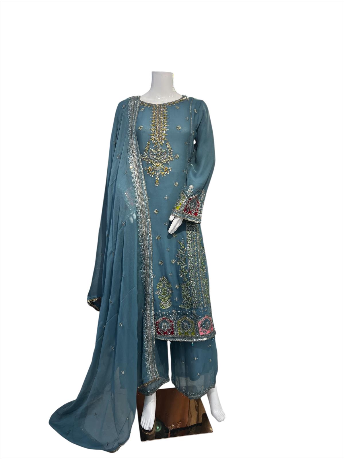 MD-2C Women's Chiffon Plazo Suit Set - Perfect for Partywear - Dress, Traditional
