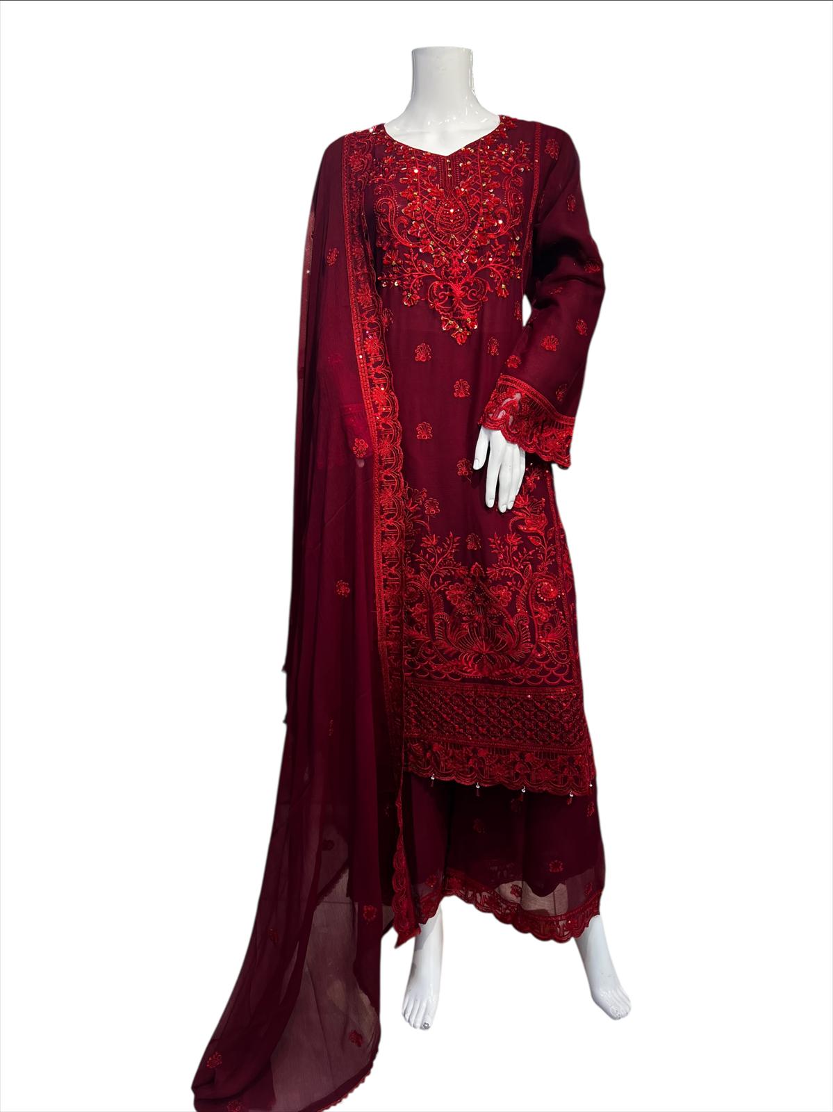 MD-2F Women's Chiffon Plazo Suit Set - Perfect for Partywear - Dress, Traditional