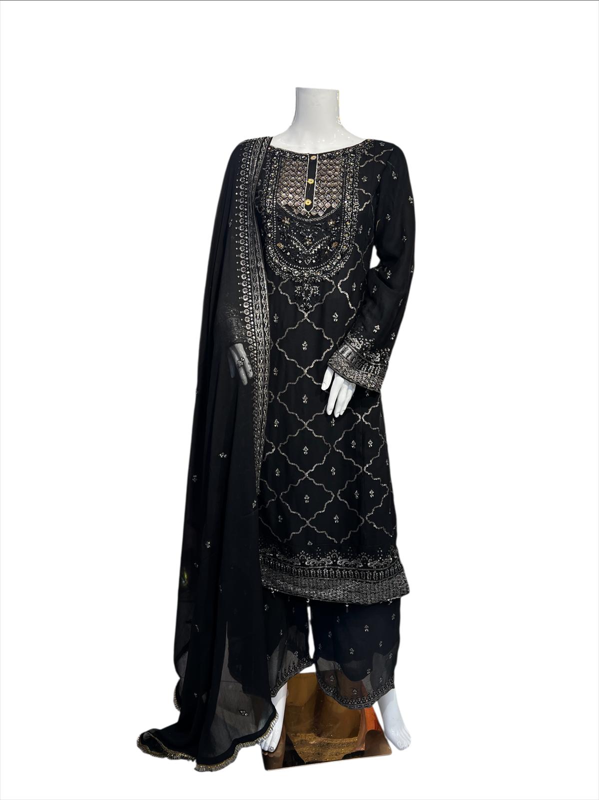 MD-2G Women's Chiffon Plazo Suit Set - Perfect for Partywear - Dress, Traditional