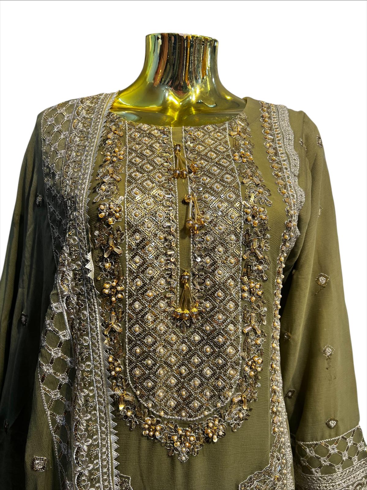 MD-3O Women's Chiffon Trouser Suit Set - Perfect for Partywear - Dress, Traditional
