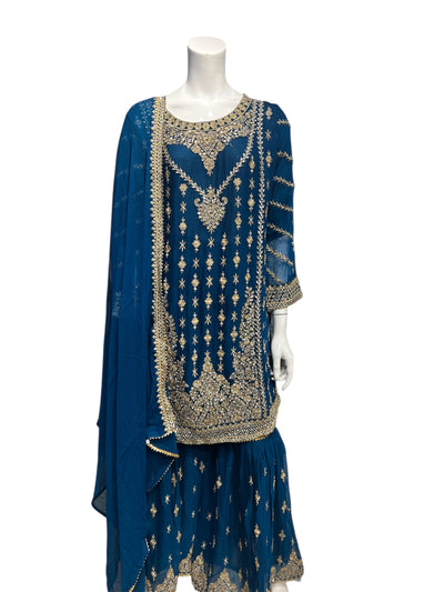 ZB-4A Partywear Sharara 3 piece suit Chiffon Material