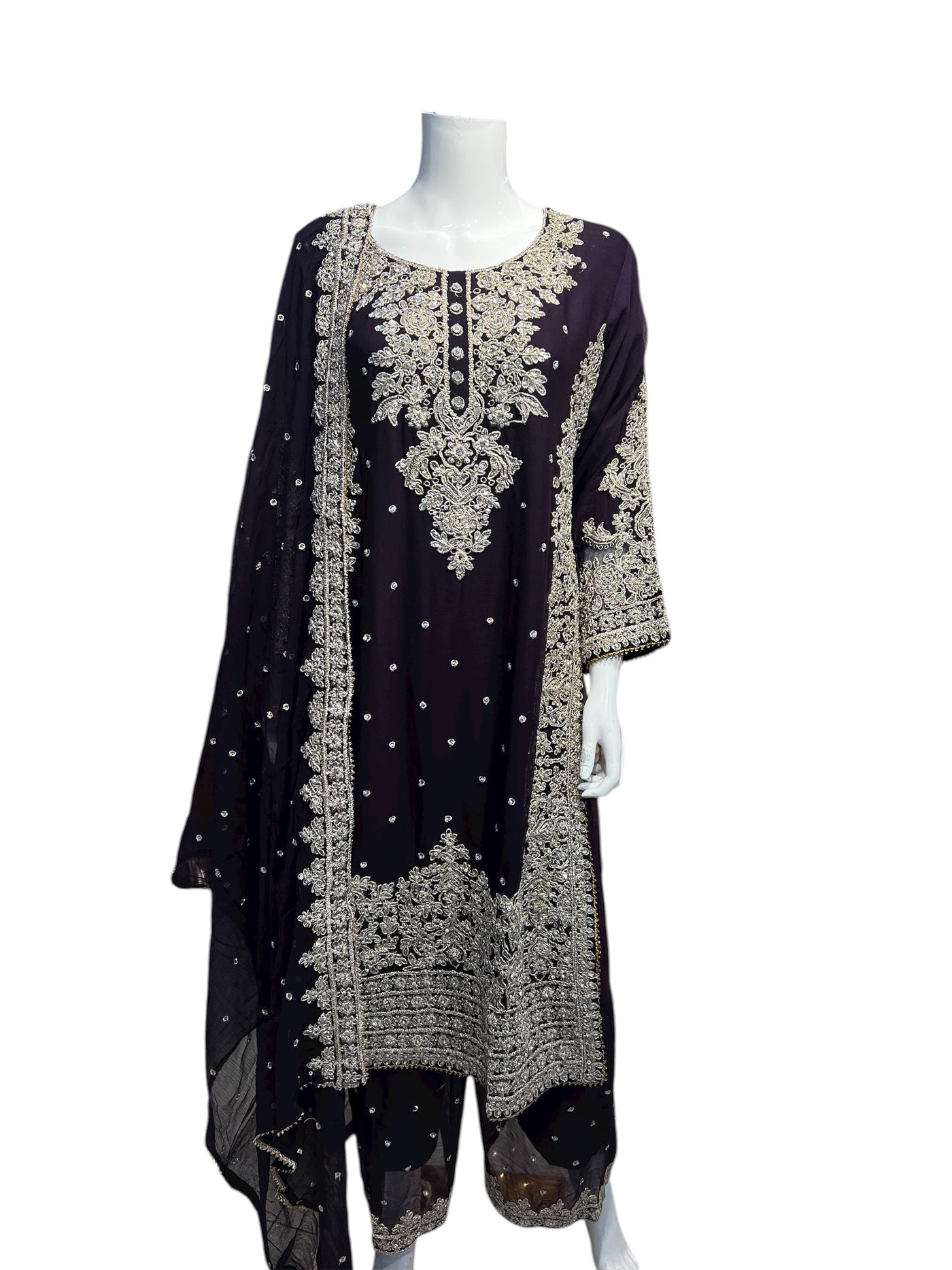 ZB-3A Women's Chiffon Plazo Suit Set - Perfect for Partywear - Dress, Traditional