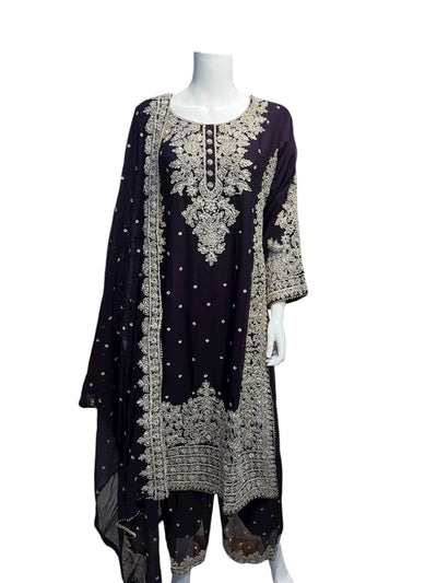 ZB-3A Women's Chiffon Plazo Suit Set - Perfect for Partywear - Dress, Traditional