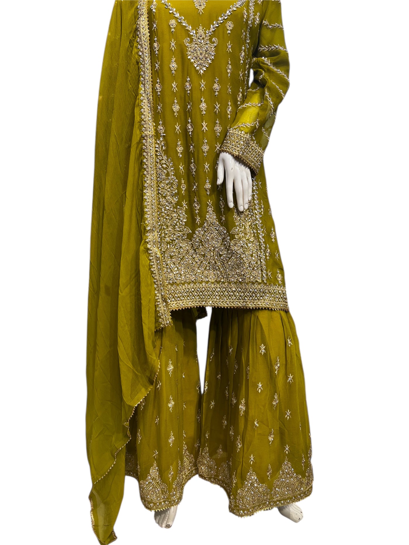 ZB-4A Partywear Sharara 3 piece suit Chiffon Material