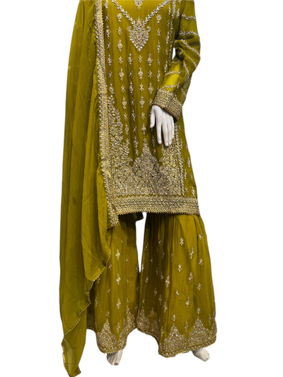 ZB-4A Partywear Sharara 3 piece suit Chiffon Material