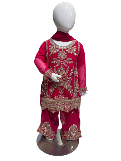 ZB-2C Kidswear Plazo 3 piece suit Chiffon material