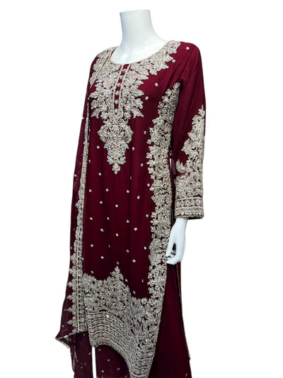 ZB-3A Women's Chiffon Plazo Suit Set - Perfect for Partywear - Dress, Traditional