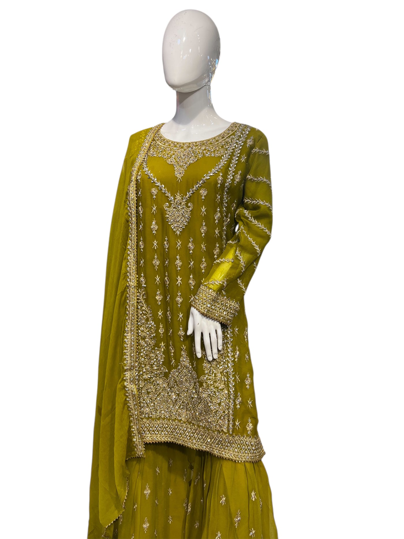 ZB-4A Partywear Sharara 3 piece suit Chiffon Material