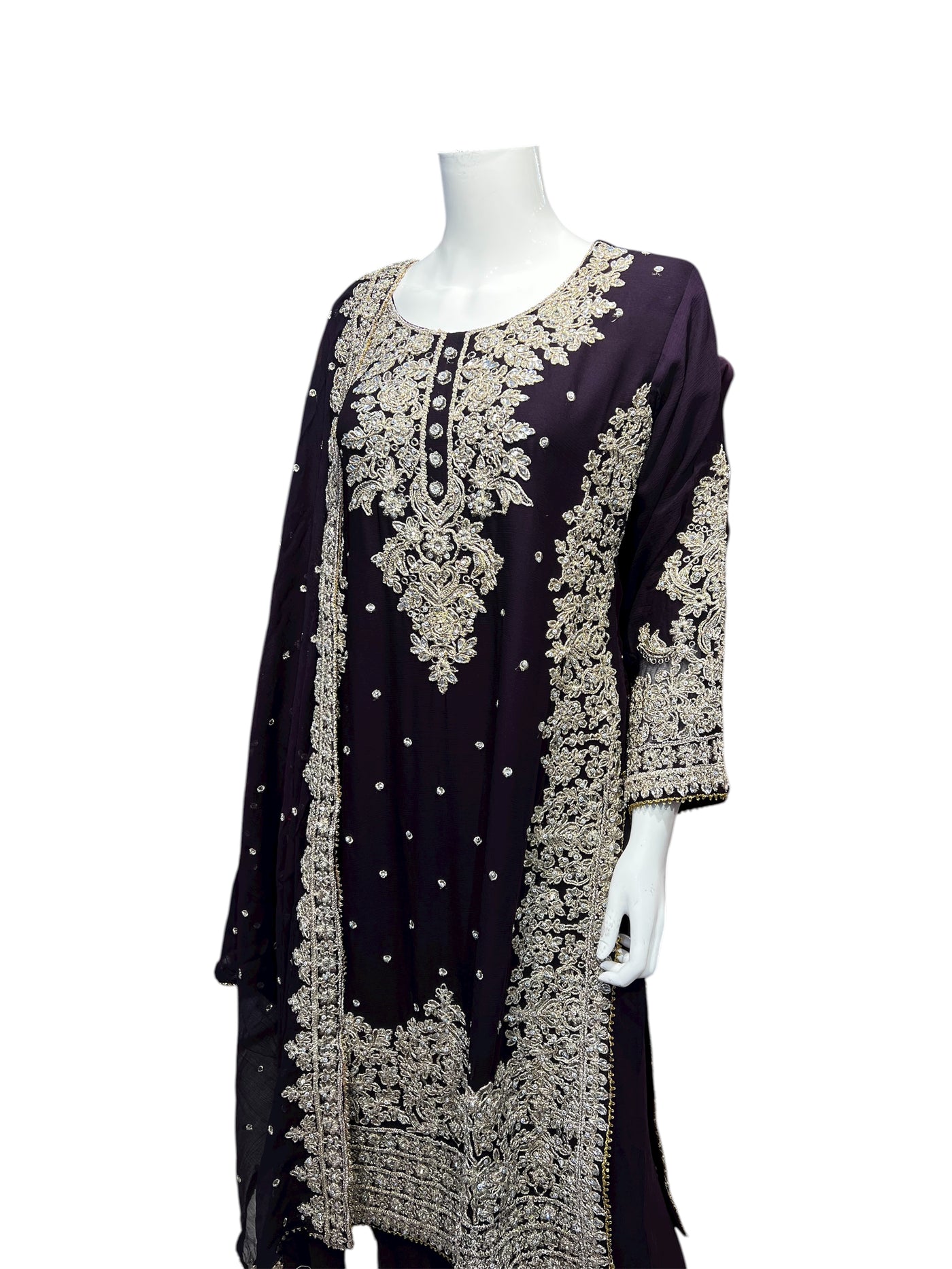 ZB-3A Women's Chiffon Plazo Suit Set - Perfect for Partywear - Dress, Traditional