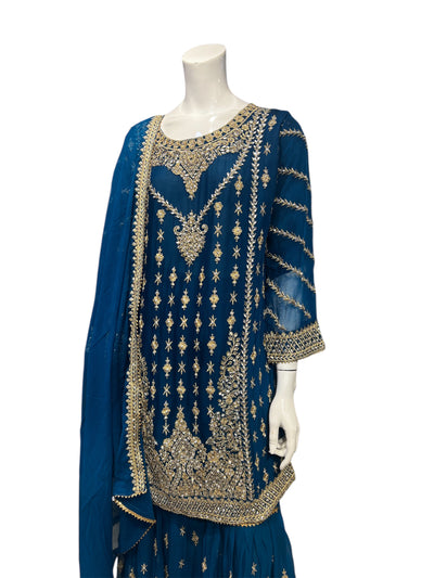 ZB-4A Partywear Sharara 3 piece suit Chiffon Material