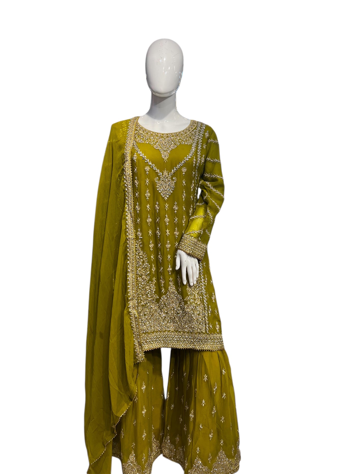 ZB-4A Partywear Sharara 3 piece suit Chiffon Material
