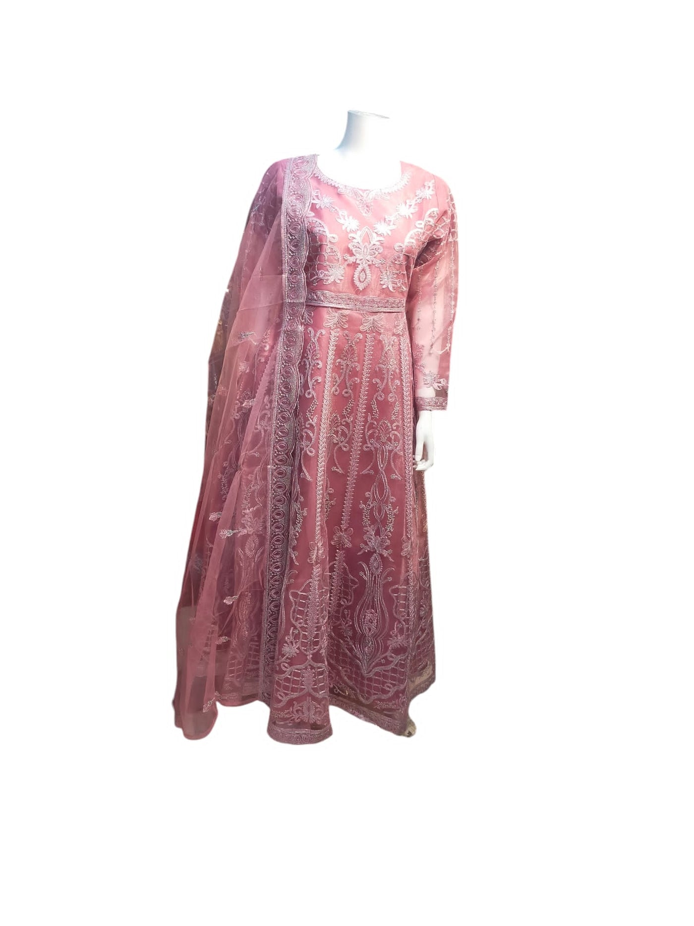 Z-01 Womenswear 3 piece long dress net and organza material with trouser and net dupatta