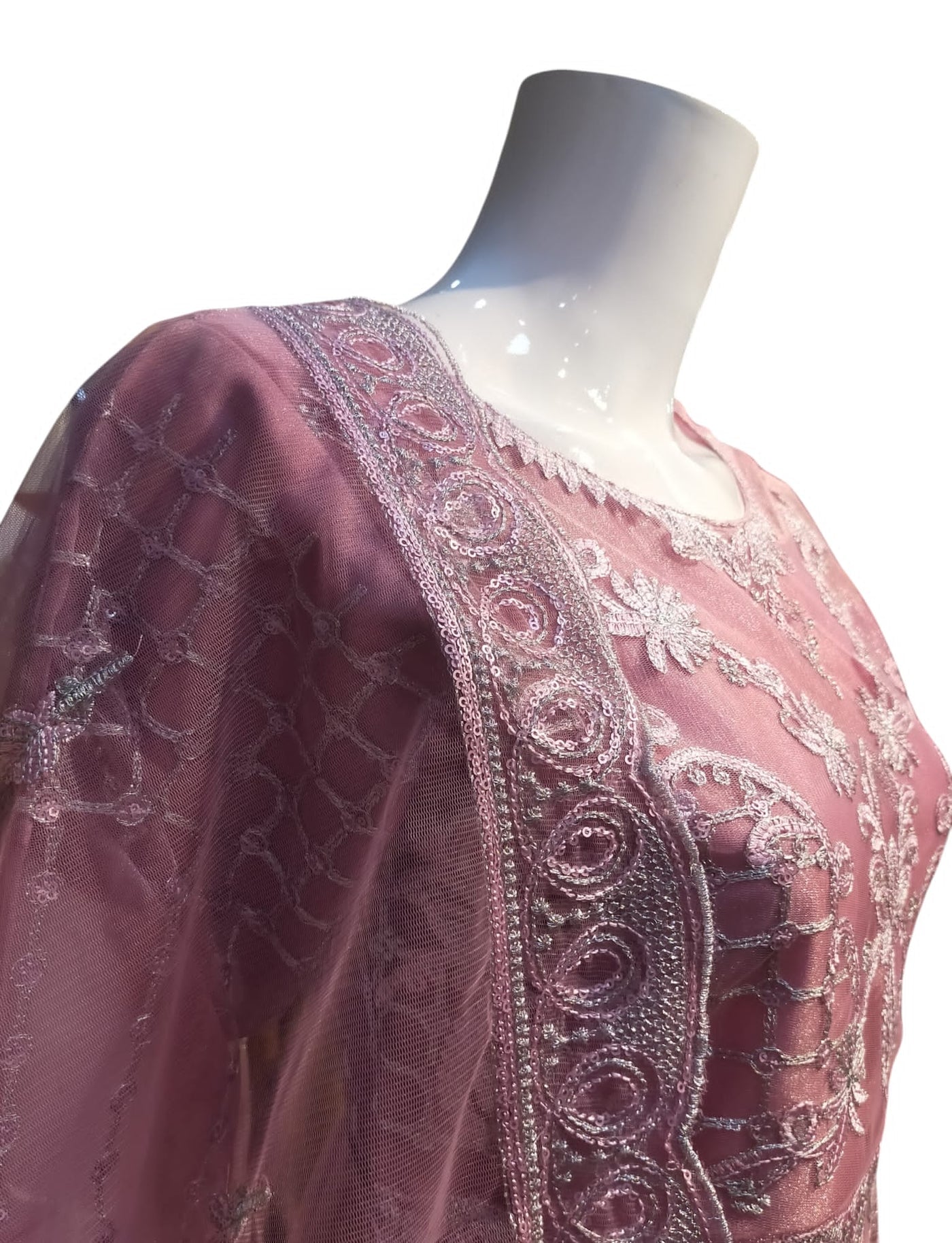 Z-01 Womenswear 3 piece long dress net and organza material with trouser and net dupatta