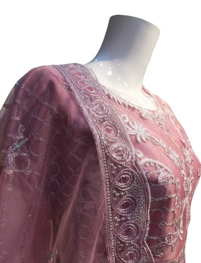Z-01 Womenswear 3 piece long dress net and organza material with trouser and net dupatta