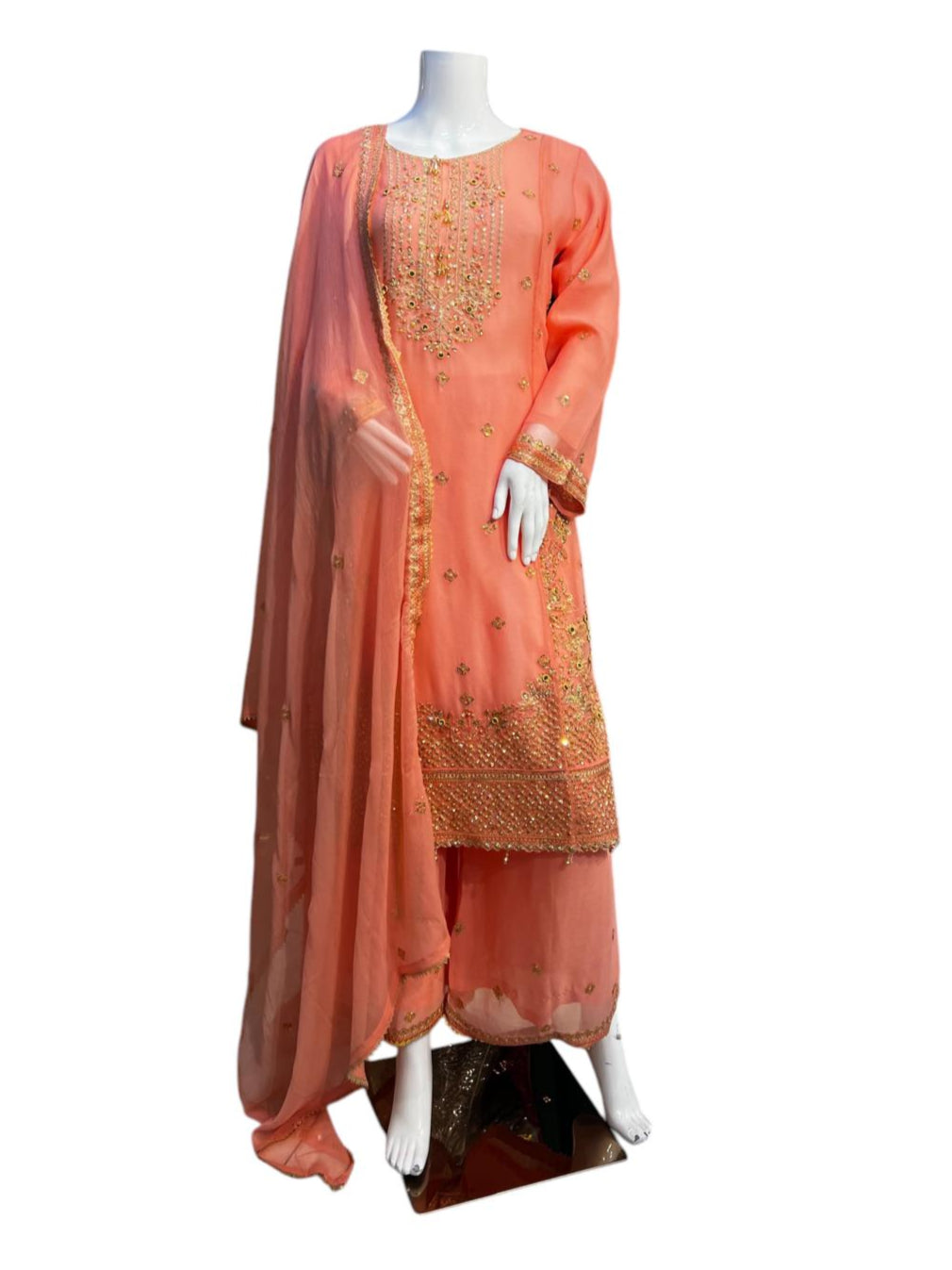AW-2F 3 piece Plazo suit Chiffon material - Womenswear Partywear