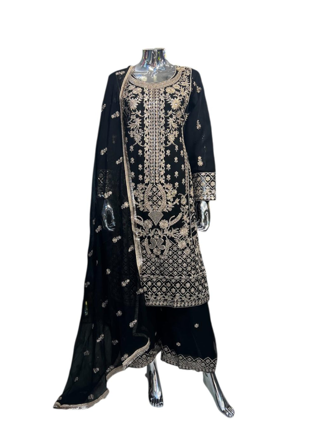 AZ-1B 3 Piece Plazo suit Chiffon material - Womenswear Partywear
