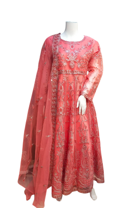 Z-01 Womenswear 3 piece long dress net and organza material with trouser and net dupatta