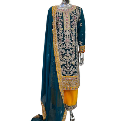 Contrast Women's Chiffon Plazo Suit Set - Perfect for Partywear - Dress, Traditional, Elegant - Comfortable